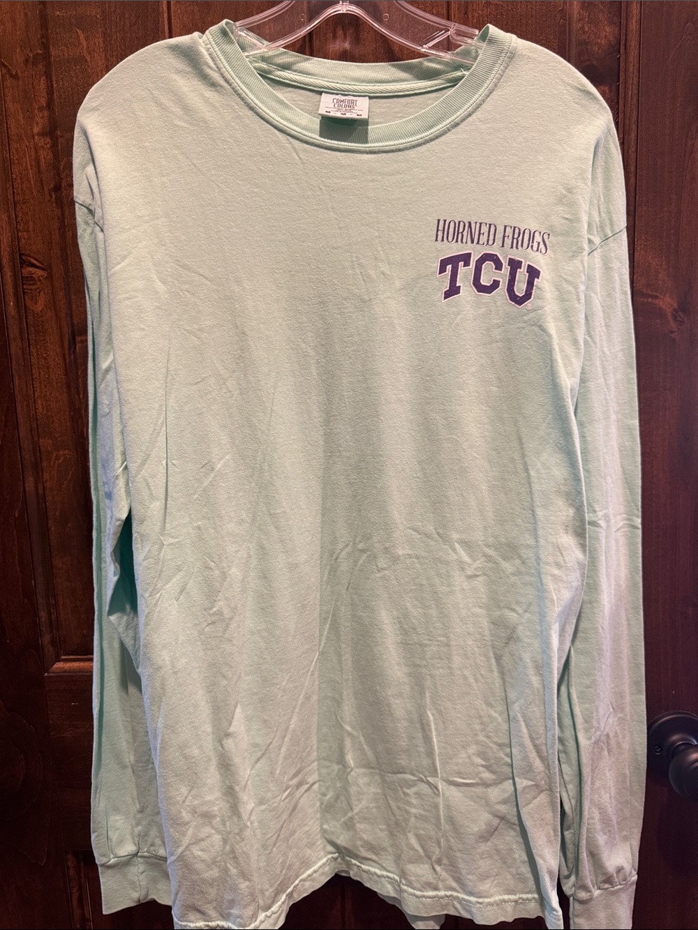 Comfort Colors TCU Horned Frogs Long Sleeve Tee in Light Mint